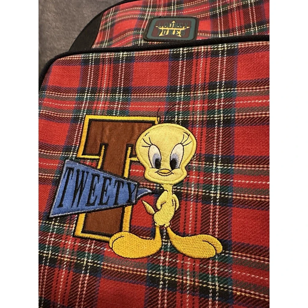 Tweety Bird Backpack Looney Tunes Plaid 1998 Vintage Bookbag Embroidered Y2K